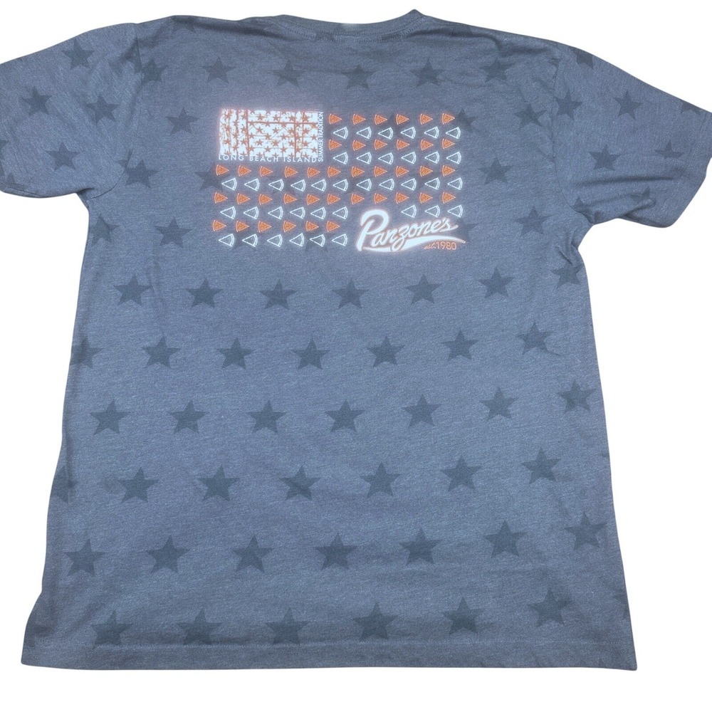 Panzone's Mens Pizza Flag Star Print T-Shirt Large Gray Blue Long Beach Island
